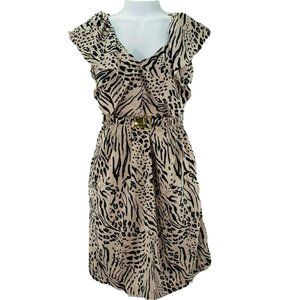 H&M Dress Pink And Black Animal Print Sheath Belte‎